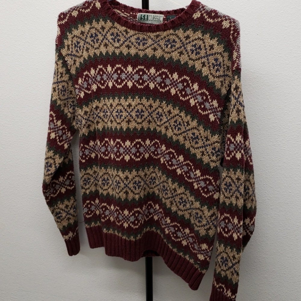 GUC VTG usa classic tan green burgundy XL sweater - Picture 2 of 5